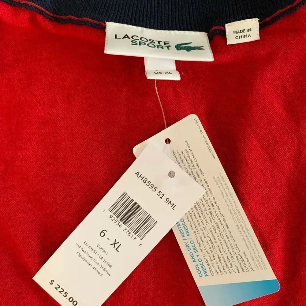 Lacoste Men’s 1/4 zip colorblock wool yoke pullover zip up sweater in red Sz XXL